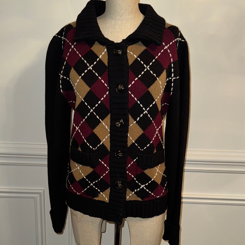 Zara Argyle Cardigan - Black, Brown, Burgundy